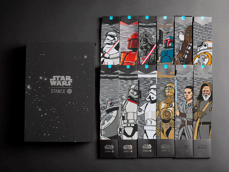Star Wars Socks box c3po chewbacca darth design force illustration jacquard knit luke packaging r2d2