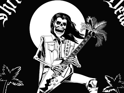 Shred band beach chomp guitar illustration metal skeleton tee