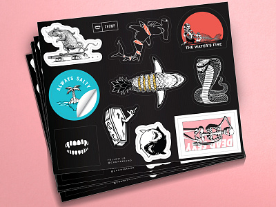 Sticker Sheet bikini chomp mermaid rat shark skateboarding skeleton stickers teeth yang yin