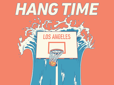 Hangtime LA Poster ball basketball court dribbble dunk hoop illustration ocean poster wave