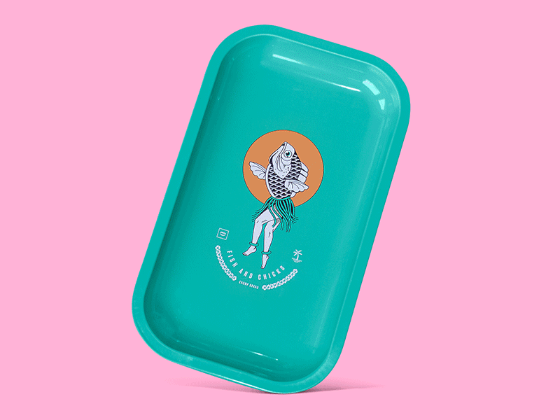 Fish and Chicks 420 chomp design illustration mermaid mermaids metal rolling tray weed