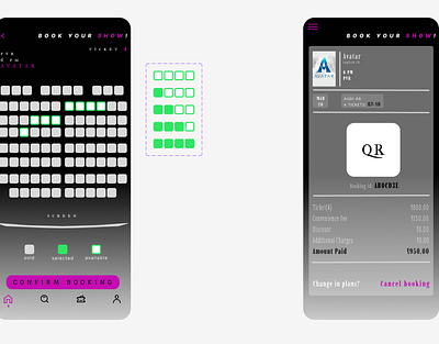 Booking seats and QR page (inspired). app design ui ux