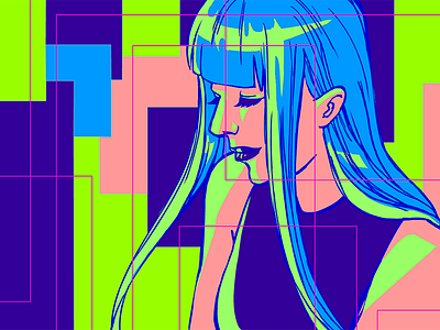 Neon Doodle #01: The Lady doodle drawing girl illustration neon portrait squares