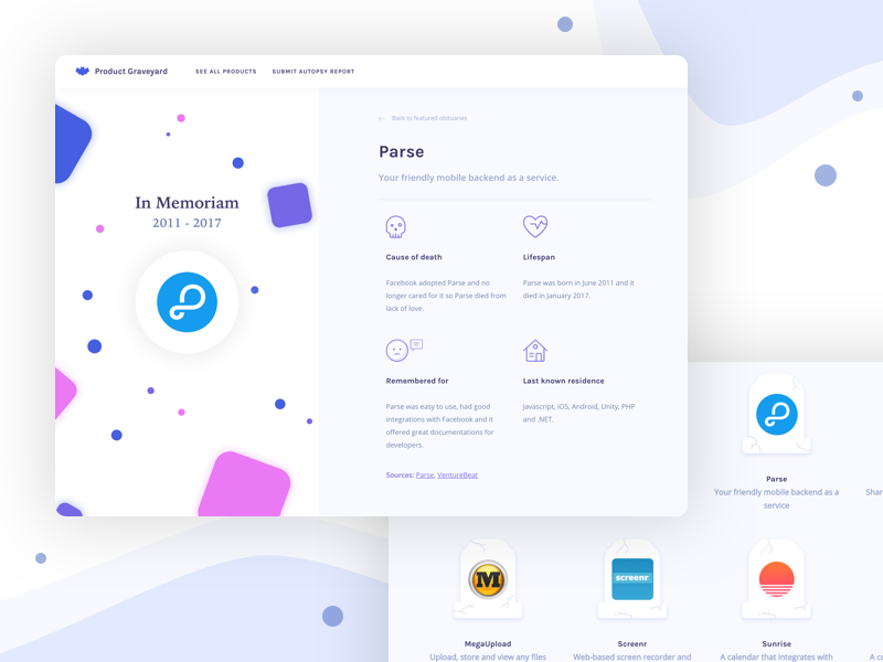 Product Graveyard - Detail Screen desktop site ndduong web ux ui product graveyard