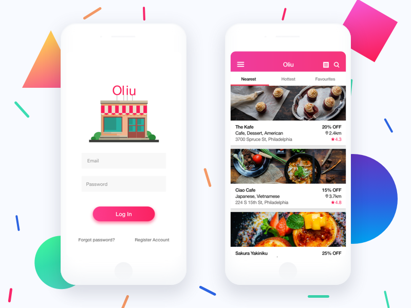 Restaurant App ui iphone clean gradient discount coupon mobile restaurant colorful app
