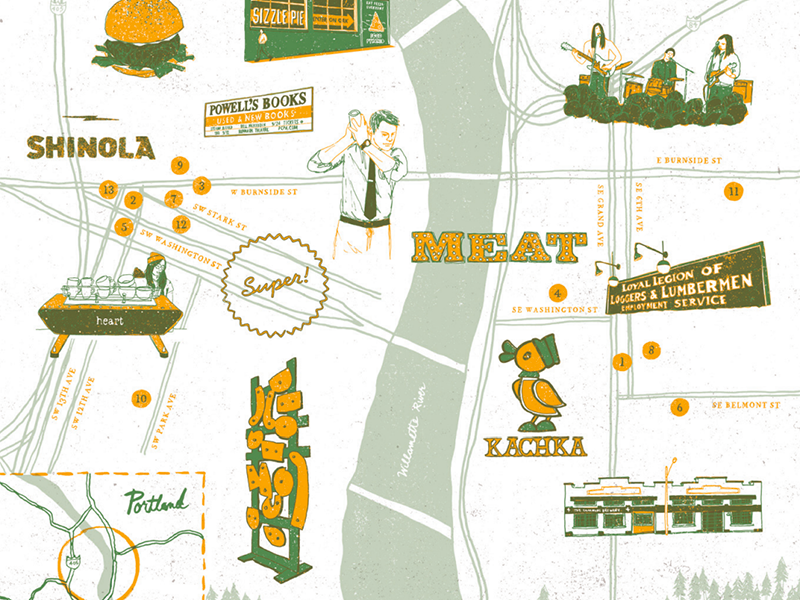 Portland / Wildsam X Shinola field guide drawing icons oregon portland illustration map