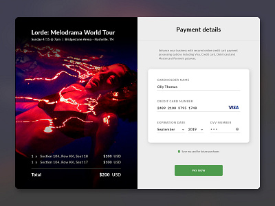 Credit card checkout - Daily UI checkout concert credit card checkout daily ui dailyui interface music payment ui