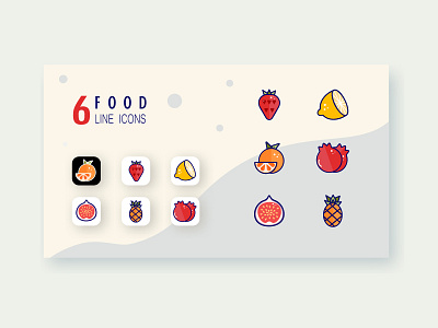 Set of six linear icons for healthy food app app citrus design graphic design illustration vector