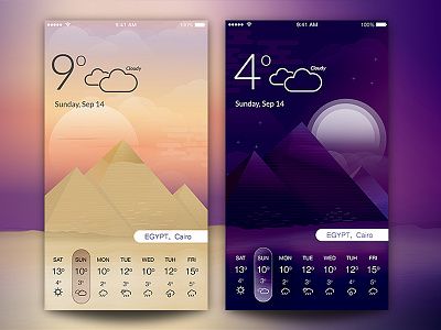 Weather in Egypt day&night cairo cloudy day desert egypt illustration night pyramids sun weather