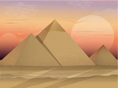 Giza Pyramids cairo desert egypt illustration night pyramids shadow sky sunset