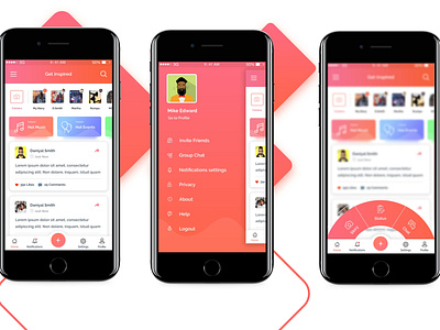 Mobile app UI card style menu mobile