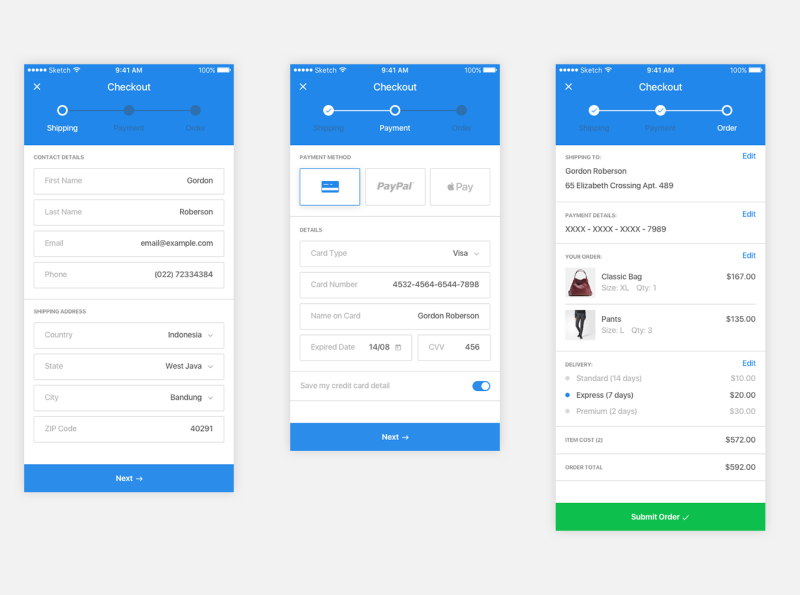 Mobile Checkout Process by Mo Bili on Dribbble