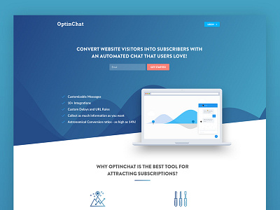Landing page OptinChat branding design landing page minimal ui ux vector web website
