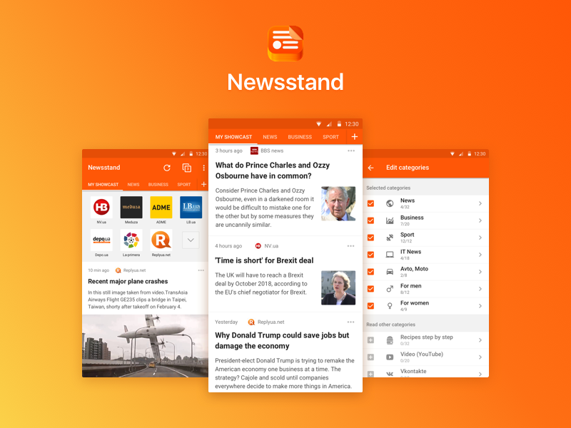 All news in one app, Newsstand news app read news application interface android ux ui app news newsstand