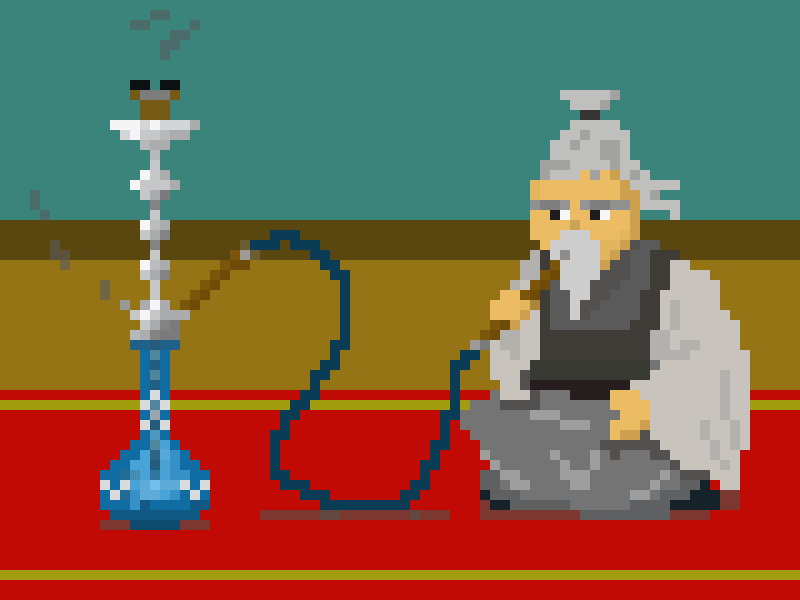 Wise man Hookah shisha smoking some rings animation hookah pixel art smoke rings