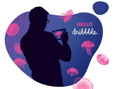 Hello Dribbble first shot hello illustration jellyfish man oceanarium