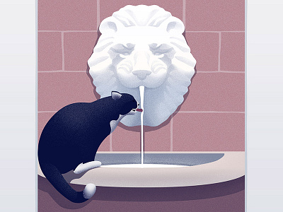 cats cat fountain illustration lion water