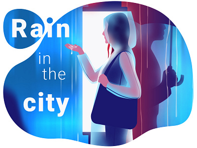 Rain in the city city drops girl man rain raincoat umbrella water