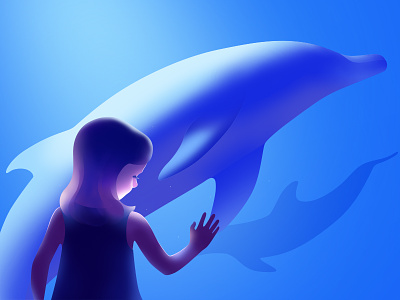 Girl and dolphin aqua aquarium art dolphin dolphinarium girl illustration light ocean water