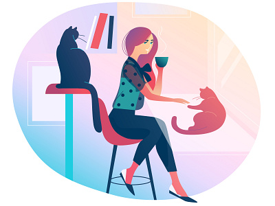 Cat Cafe art cafe cat illustration light love woman