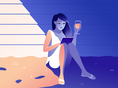 Rest in the shade art illustration light shadow wine woman