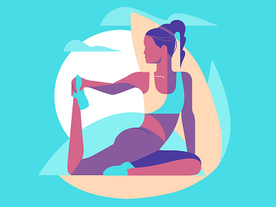 Stretching art design flat girl illustration landscape vector woman yoga