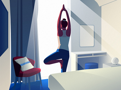 Hotel morning art design girl hotel illustration light morning vector woman yoga