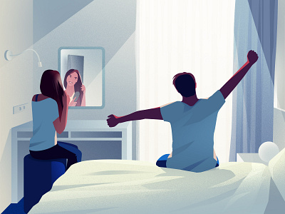 Hotel morning art couple design hotel illustration light love morning relationship vector wakeup