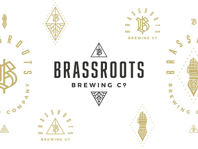 Brassroots Brewing Co. - Brand System beer blackletter branding brewery clean craft beer design diamond gauntlet gold graphic design icon light logo triangle typography vector