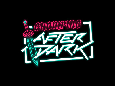 Chomping After Dark - Podcast Logo branding chomp club dark design fantasy logo neon night rpg sci fi scifi sword swordchomp typography vector