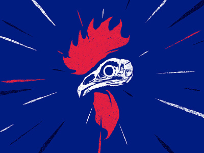 Vive Le Coq! chicken cockerel france head illustration le coq logo photoshop red white blue skull texture victory over all