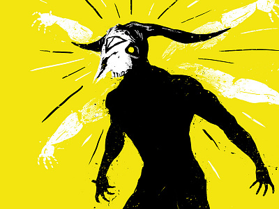 Beast Mode - WIP aggressive angry animal black head horns illustration rough silhouette skull white yellow