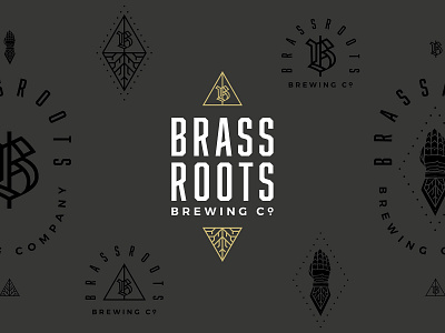 Brassroots Brewing Co. - Stacked Logo beer branding brewery craft beer dark design gold icon logo triangle typography vector