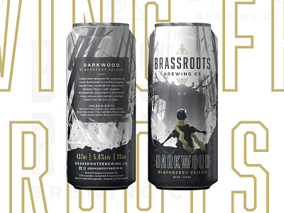 Brassroots Brewing Co. - Wrap-around Beer Can Design beer beer can brewery craft beer darkwood fantasy forest illustration label legend packaging story