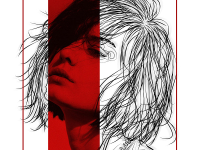 Illustration - Layer of lights illustration lines minimal red woman