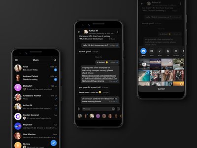 Telegram Redesign Concept android app application attachments chat ciedenwui concept dark design features messenger telegram ui ux