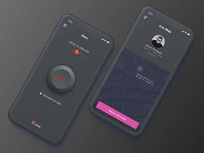 Zeus Alert App adobe illustrator button creative button custom design google maps iphonex live map map app uiux