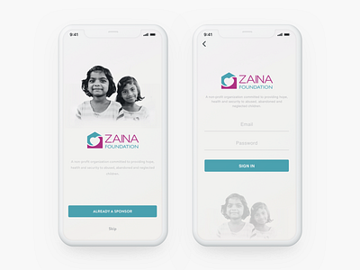Zaina Foundation App UI | Splash   Login