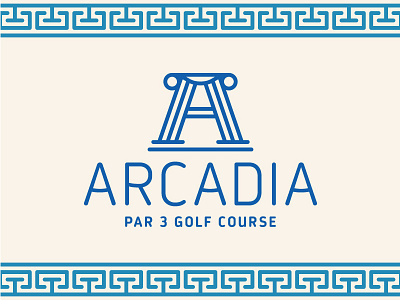 New Logo for Arcadia Golf Course blue bold brand column design font golf greek identity logo type