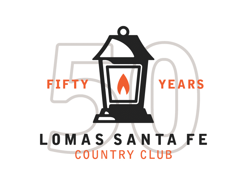 Lomas Santa Fe 50th Anniversary 50 anniversary brand fire flame golf lantern logo year