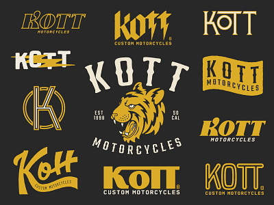 Kott Motorcycles bike bolt custom lightning lockup logo motorcyle skull tiger type