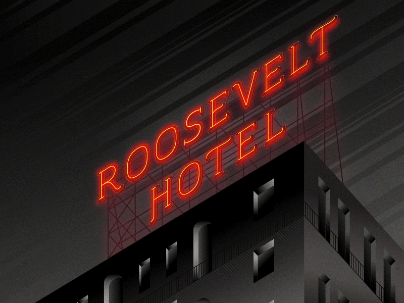 Roosevelt Hotel 50s apartment gif hotel illustration light mid century neon night retro series sign