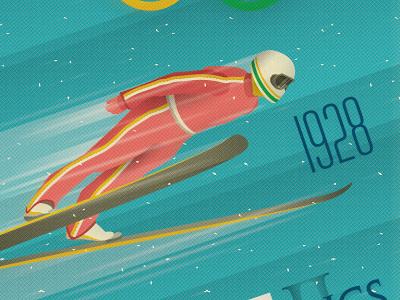 1928 Winter Olympics deco illustration jump olympics poster retro ski sports type vintage