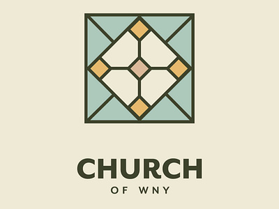 Church of WNY blue brand branding brown catholic christian church design faith glass icon identity illustrator inspire logo minimal sans serif stained glass type warm