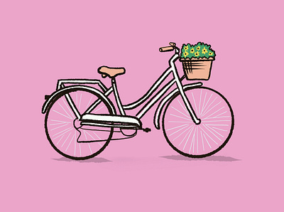 Charming, cheery ride basket bicycle bicycling bike charm charming digital drawing doodle draw feminine floral flower flowers illustration minimal pink procreate ride sketch tire