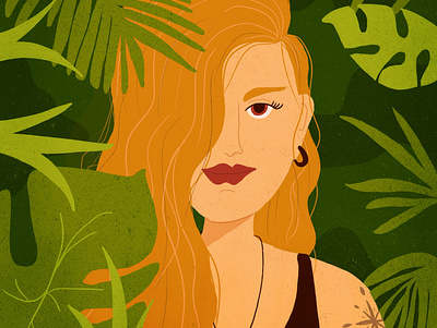 Jungle mystery amazon blond blonde climate digital drawing foliage green hot illustration jungle leaves mysterious portrait procreate tattoo texture tropical tropics warm woman