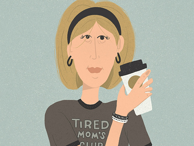 Tired Mom’s Club blond blonde blue bob coffee digital drawing exhausted face female gray illustration lady portrait procreate subtle texture tea tired tshirt woman