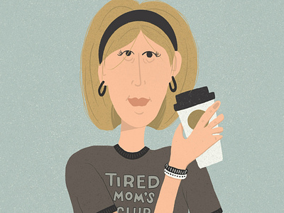 Tired Mom’s Club blond blonde blue bob coffee digital drawing exhausted face female gray illustration lady portrait procreate subtle texture tea tired tshirt woman