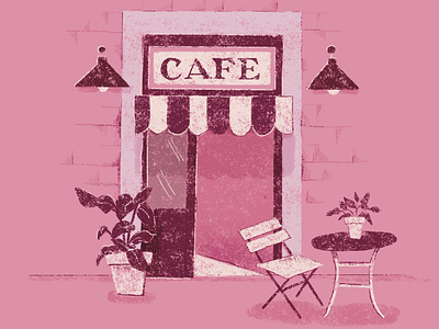 Pink Cafe analogous color burgundy cafe digital drawing feminine illustration lettering monochromatic monochrome one color pink procreate restaurant retrosupplybrushes texture tone wonky