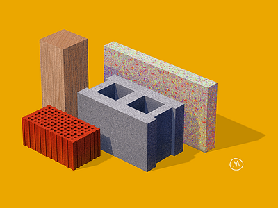 Materials 2d architecture brick building color concrete flat illustration isometric materials texture wood